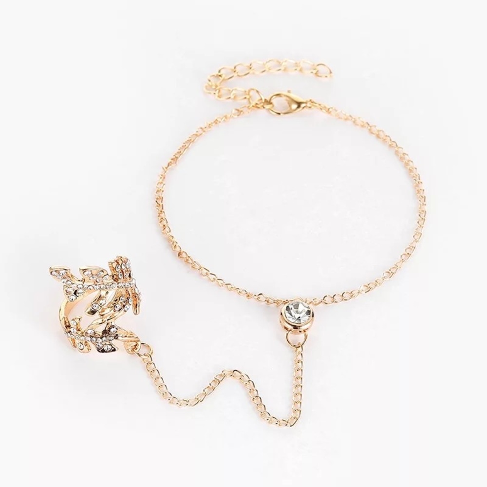 🎉 New Crystal Leaf Gold Plated Ring & Bracelet